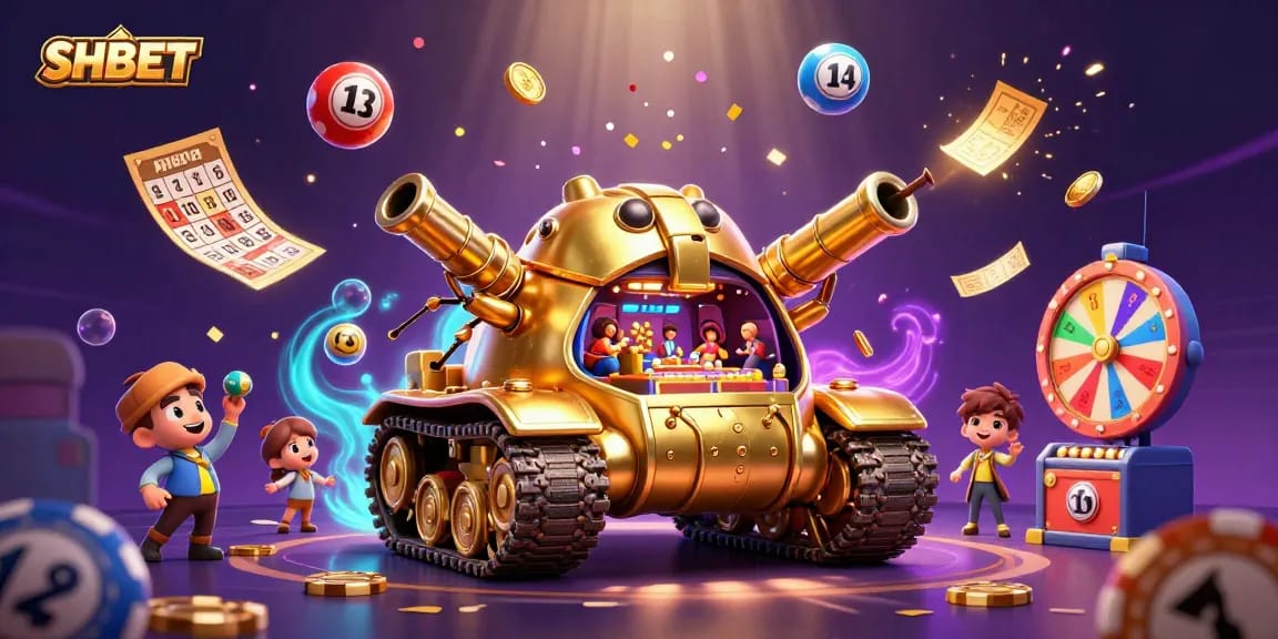Experience thrilling gameplay at SHBET with a 3D cartoon casino scene featuring exciting games and vibrant elements.