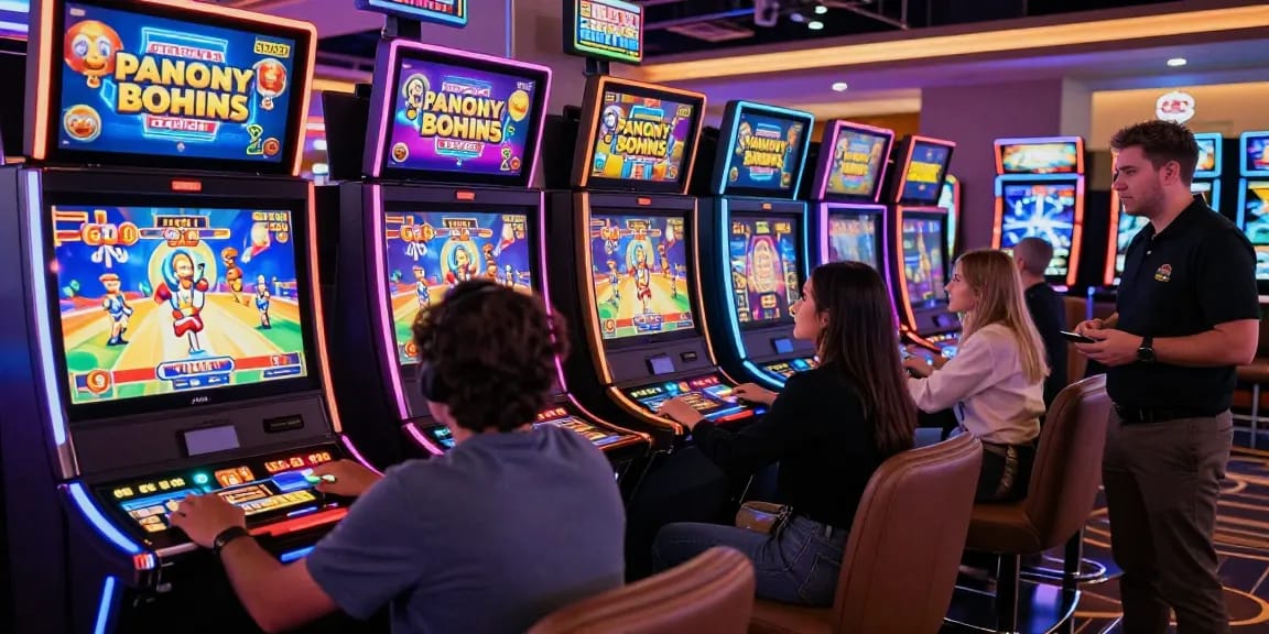 Players enjoying bonus buy slots in a vibrant casino environment, showcasing excitement and strategy.
