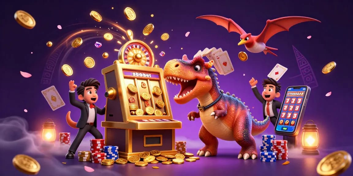 SBOBET sports betting scene with cartoon characters enjoying winning jackpot coins and immersive casino atmosphere