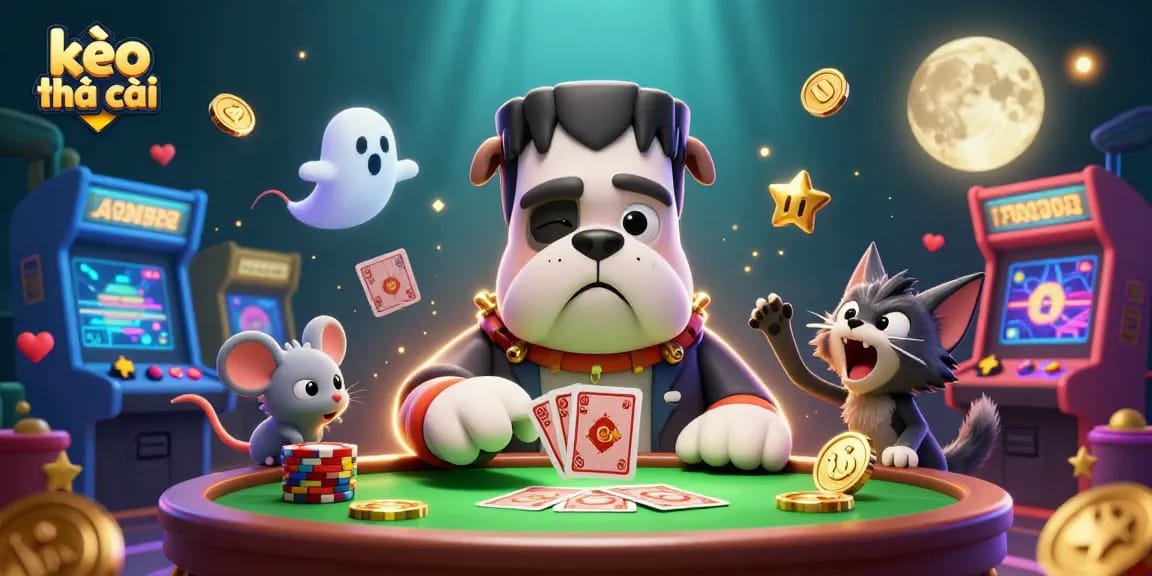 Engage with kèo nhà cái as you explore a lively 3D illustration of whimsical creatures in a vibrant casino setting.
