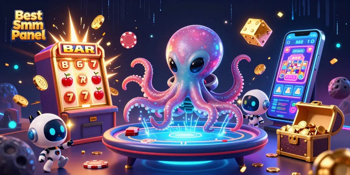 Experience winning strategies with Best Smm Panel's interactive gambling elements in a vibrant digital illustration.