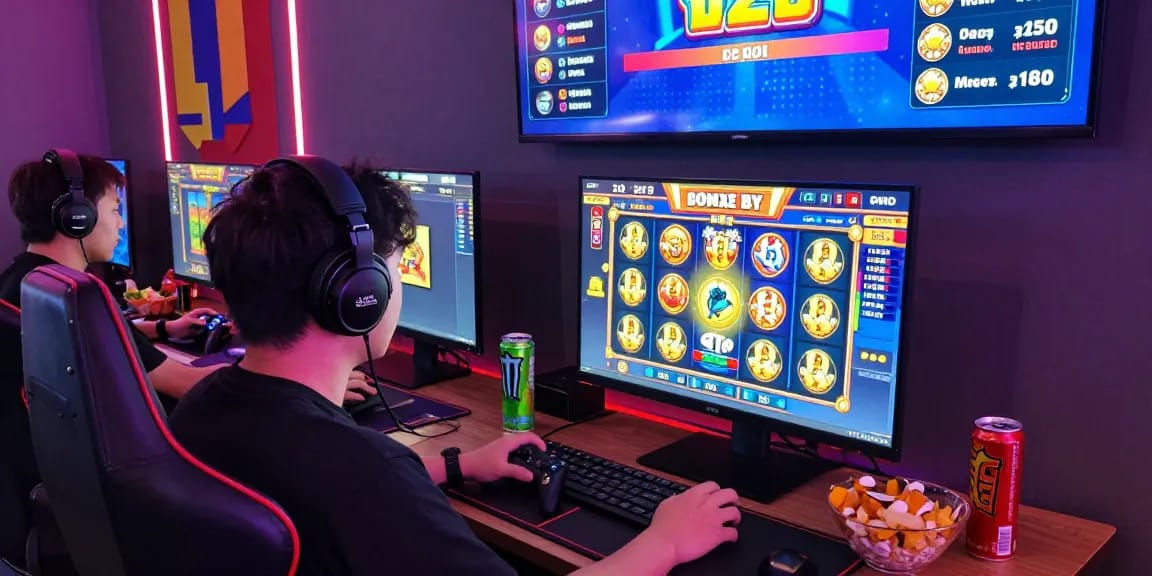 Engaging player experiencing cocomaya bonus buy slots in a vibrant gaming setup with LED lights and exciting graphics.