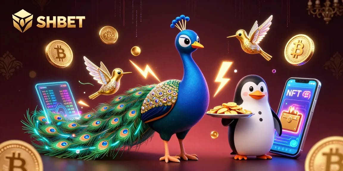 Engage in high-stakes gaming at SHBET with vibrant 3D characters and crypto elements.