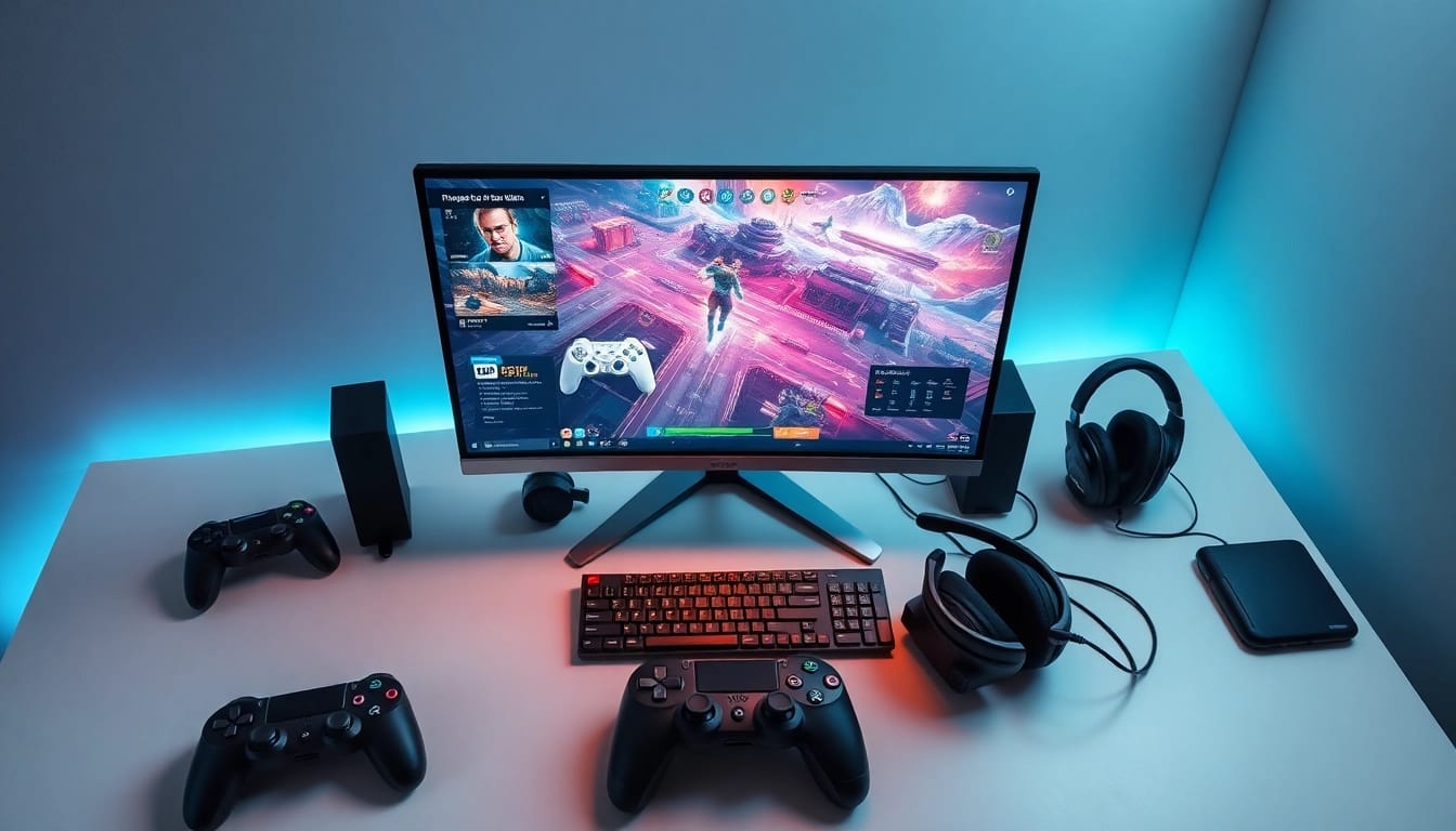 Engaging gaming setup displaying higame interface with vibrant graphics and accessories.