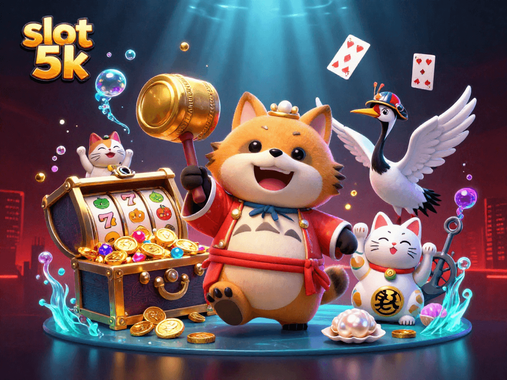 Experience the excitement of slot 5k with a vibrant underwater casino scene featuring playful characters and dynamic elements.