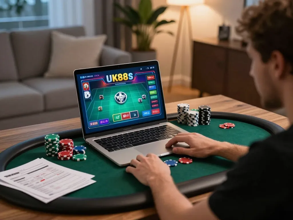 Engage in strategic gameplay on uk88s with immersive poker online from a cozy home setup