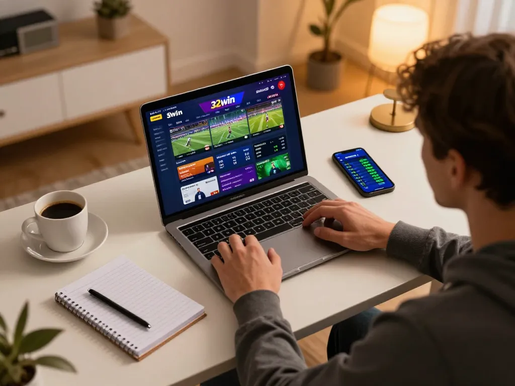 Engaging in strategic online sports betting at 32win with real-time odds displayed.
