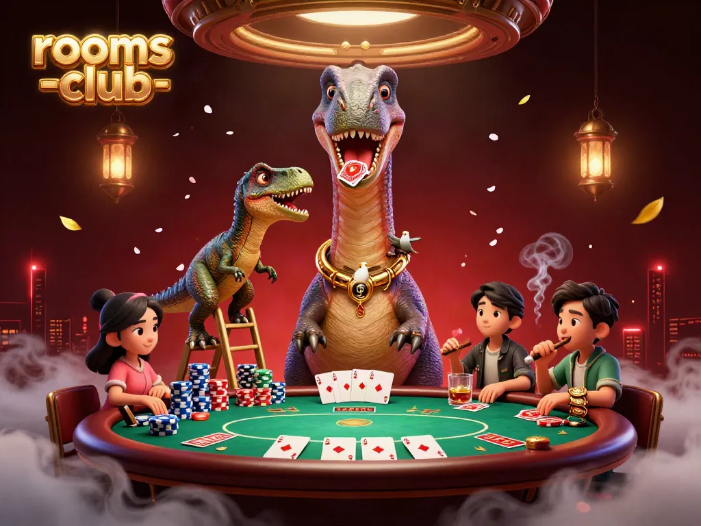 JANDA4D menghadirkan pengalaman gaming dengan brontosaurus kartun 3D yang berbagi poker berwarna-warni di rooms-club