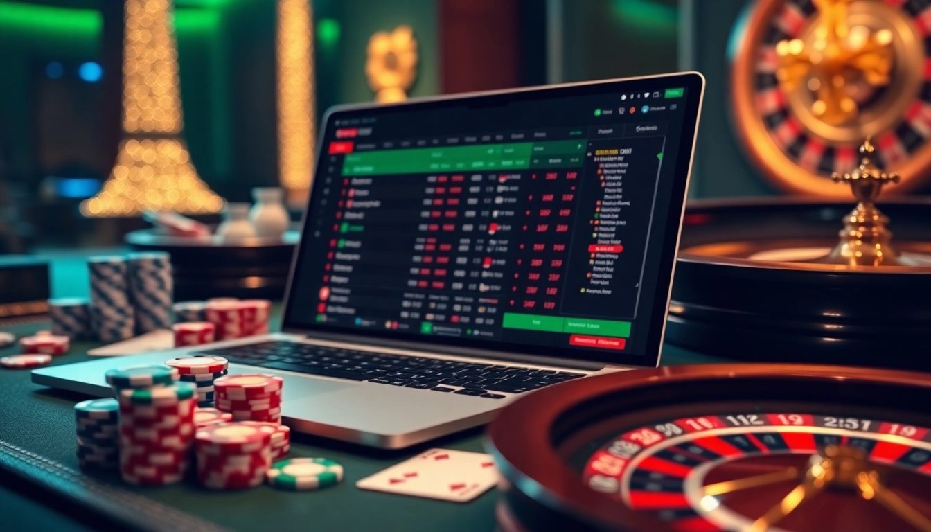 Agen Judi Bola interface with poker chips and cards, emphasizing online betting excitement.