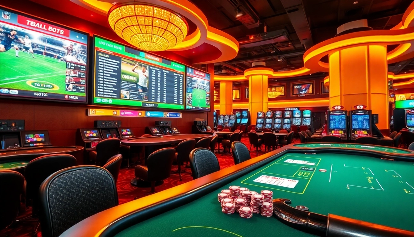 Experience the excitement of Agen Judi Bola in a vibrant casino sports betting setting with betting slips and poker chips.