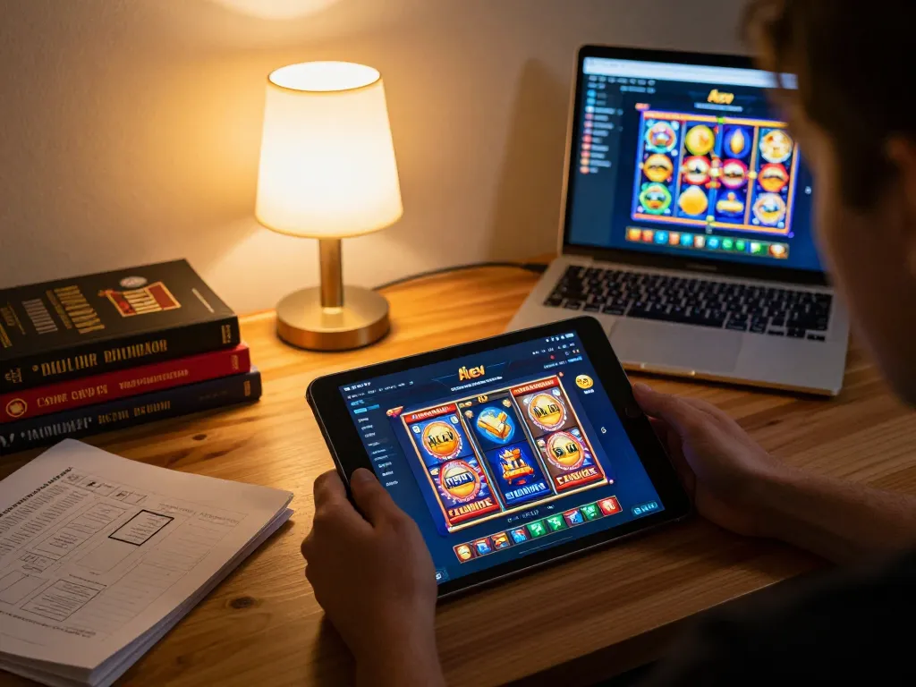 A person enjoying dynamic gameplay on the Alev Casino 471 app, showcasing a colorful online slot game.