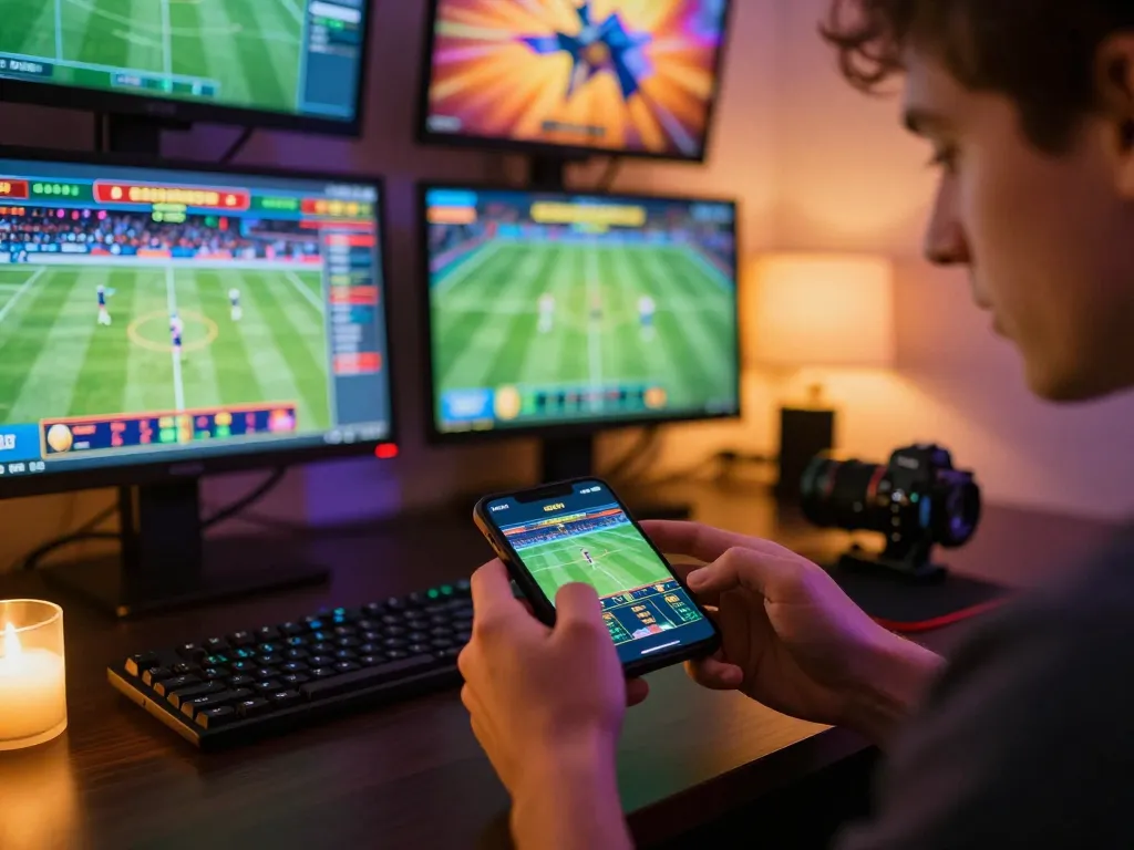 Engaged user placing bets on 789club app from a dynamic home gaming setup