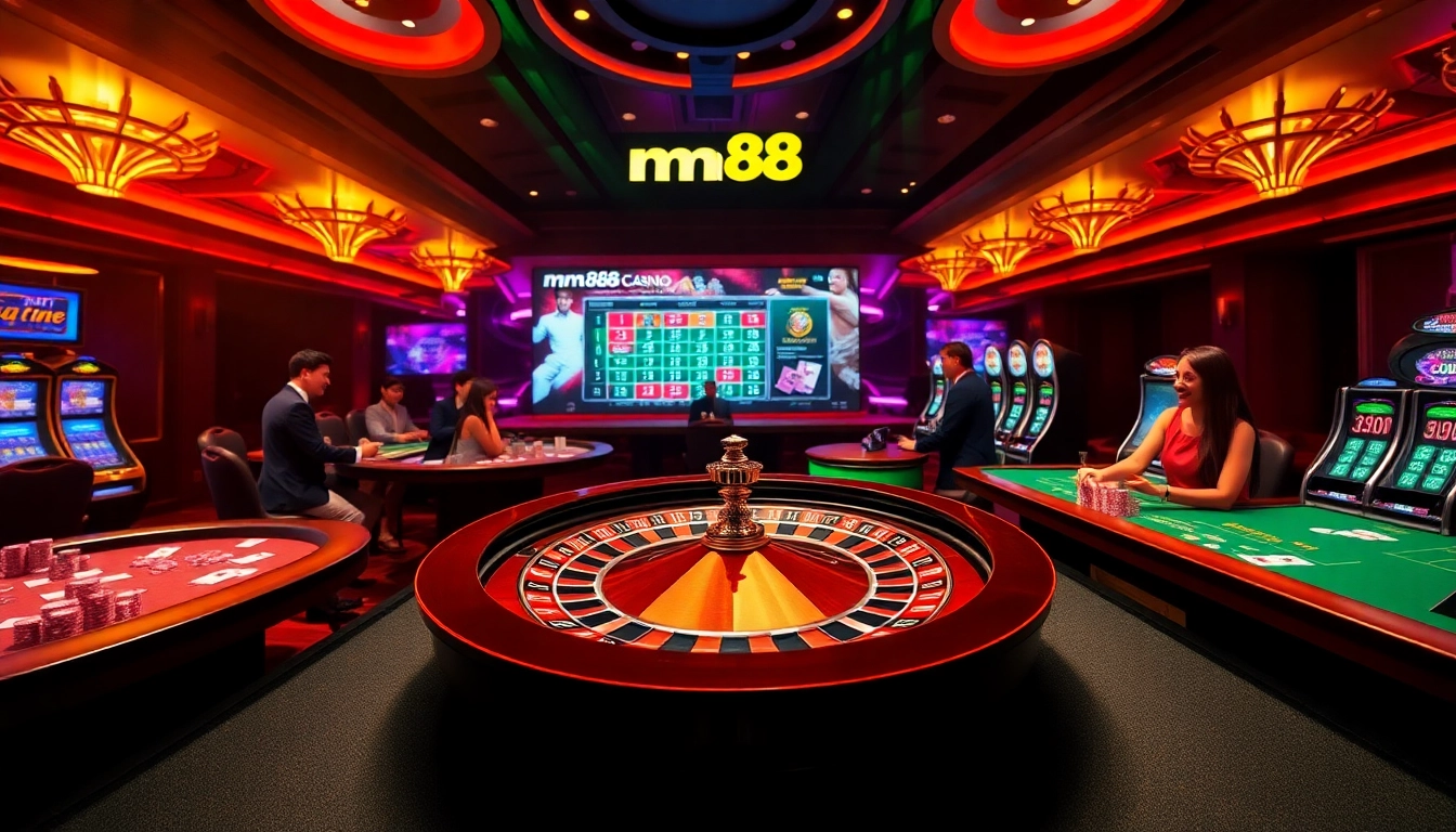 Players are enjoying an exciting gaming experience at mm88 casino with roulette and poker.