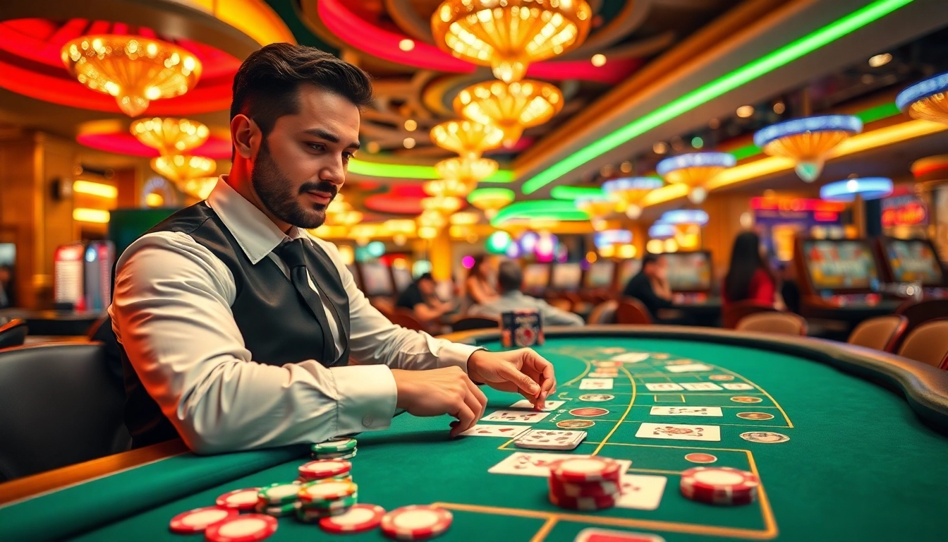 Experience the excitement of uu娛樂 at a vibrant casino table with a skilled dealer.