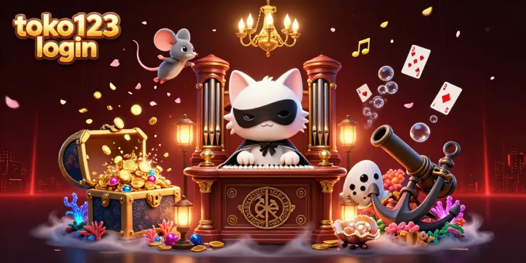 Experience the vibrant action of toko123 login with a dynamic casino-themed illustration featuring mystical characters.