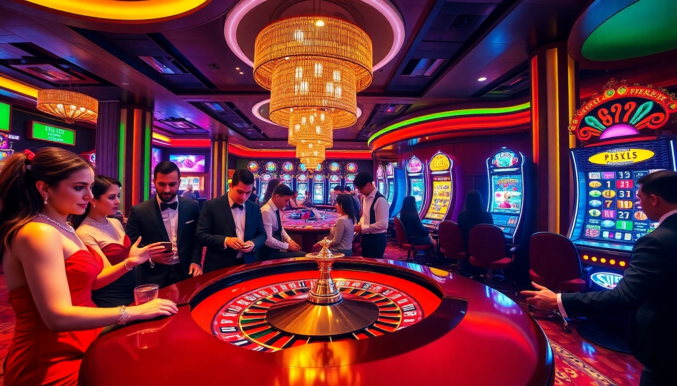 KJC players enjoying an exciting game at a vibrant casino table with roulette and poker action
