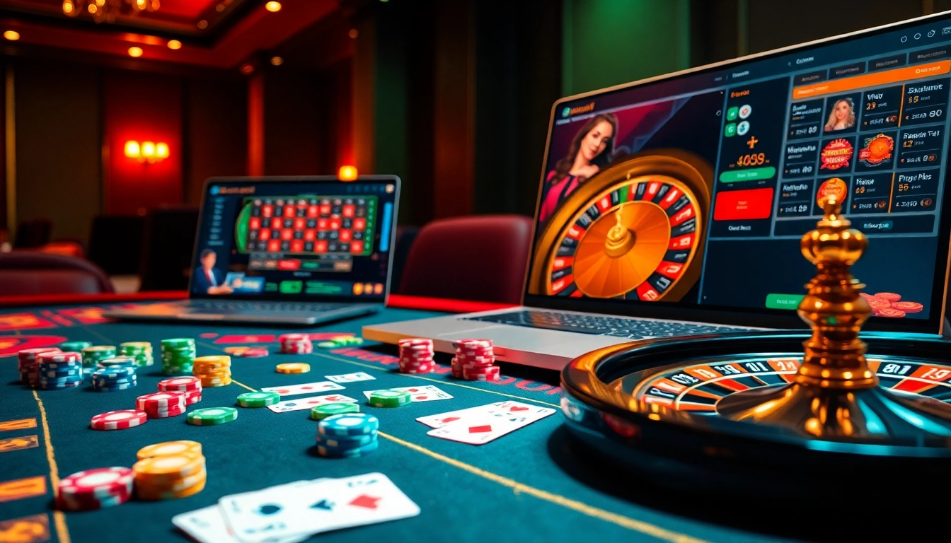 Players engaging with qh88 betting chips and cards at a vibrant online casino table.