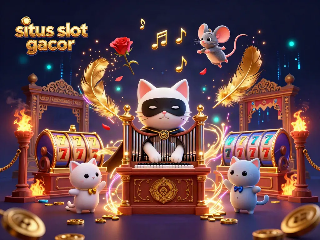 Menang lebih di situs slot gacor dengan ilustrasi 3D mendetail penuh simbol slot dan elemen kasino.