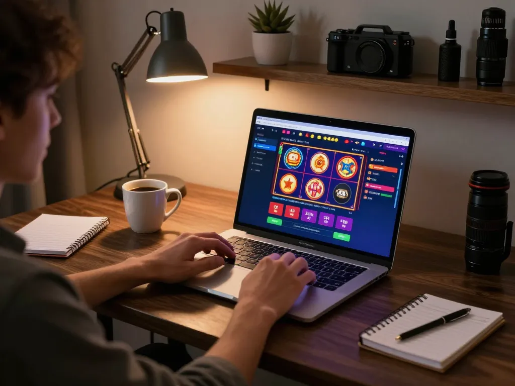 Engaging in online slot games at CM88 from a modern home gaming setup