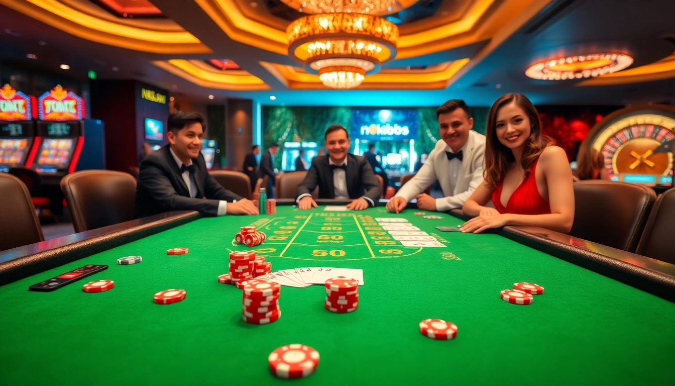 Immerse in excitement at nk88 casino with vibrant poker chips and cards on a sleek gaming table.