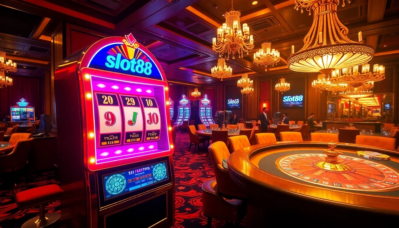 Winning big on the slot88 machine amidst a luxurious casino atmosphere.