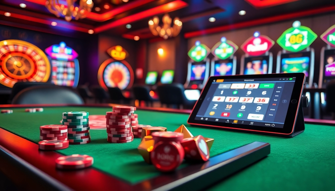Experience U888 Love at a modern casino table, featuring vibrant chips, glowing slot machines, and dynamic betting.