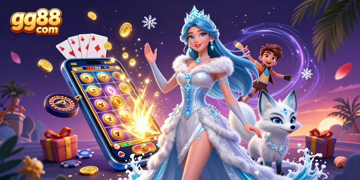 Experience thrilling gaming with gg88 com's vibrant slots and bonuses in this captivating illustration.