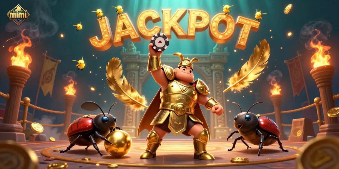 Win big with mimi in this vibrant 3D illustration of a beetle-themed casino game.