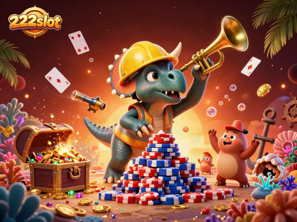 Berpartisipasi dalam petualangan taruhan slot 222slot yang penuh warna dengan karakter kartun dan elemen kasino yang menarik.