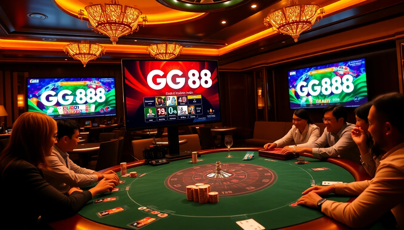 Experience the excitement of online gaming with gg88.com highlighted on a luxurious casino interface.