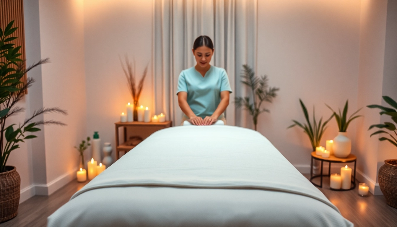 Experience serene 오산출장마사지 in a calming environment with a professional massage therapist preparing the space.