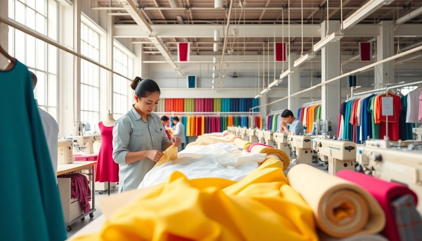 Workers at a Clothing Manufacturer China meticulously inspecting high-quality textiles.