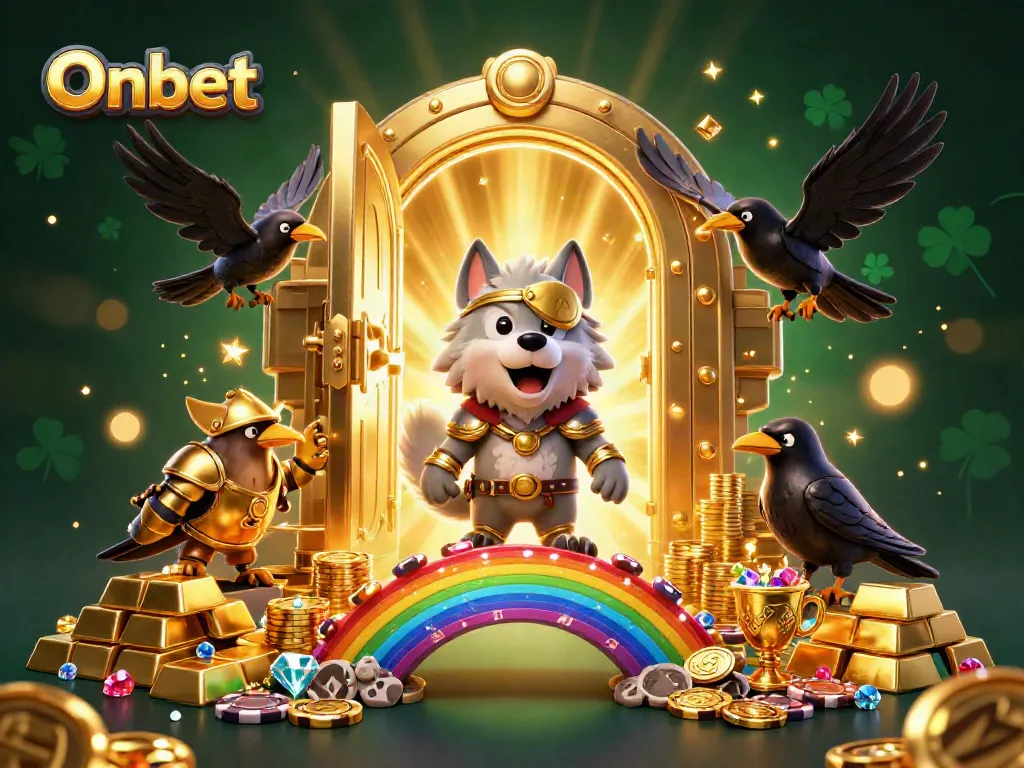 Experience the thrill of Onbet with Odin and his ravens amidst a vibrant casino fantasy.