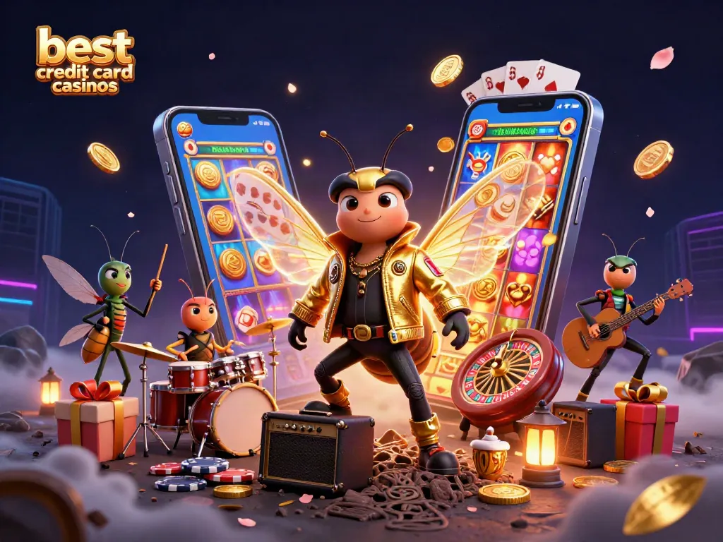 Experience the thrill of the best credit card casinos with our vibrant casino-themed illustration.