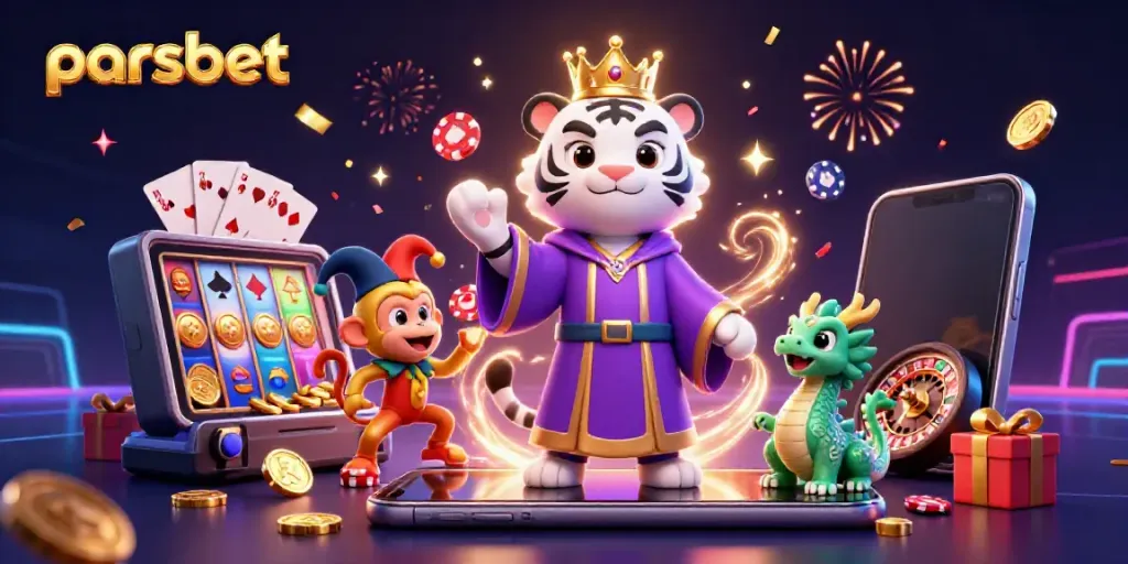 parsbet ile canlı oyun deneyimi sunan 3D illüstrasyon, kumar unsurlarıyla dolu.