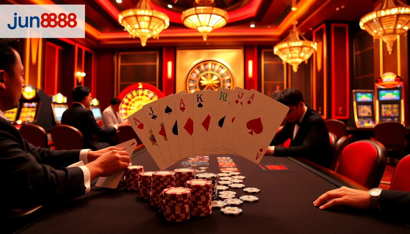 Experience the thrill of jun888 gaming at a luxurious casino with intense poker gameplay.
