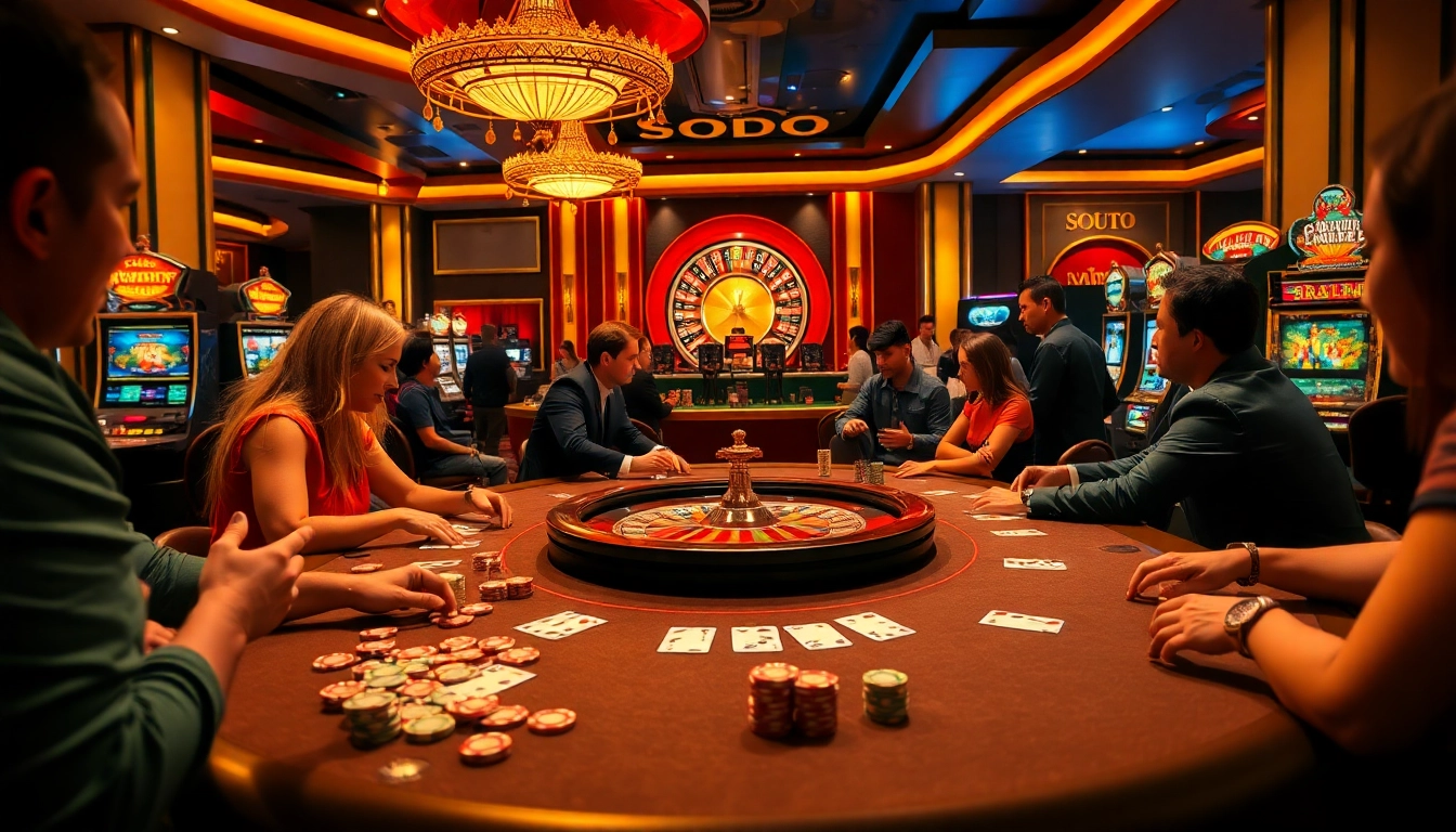 Experience excitement at SODO CASINO with vibrant table games and lively gamblers.