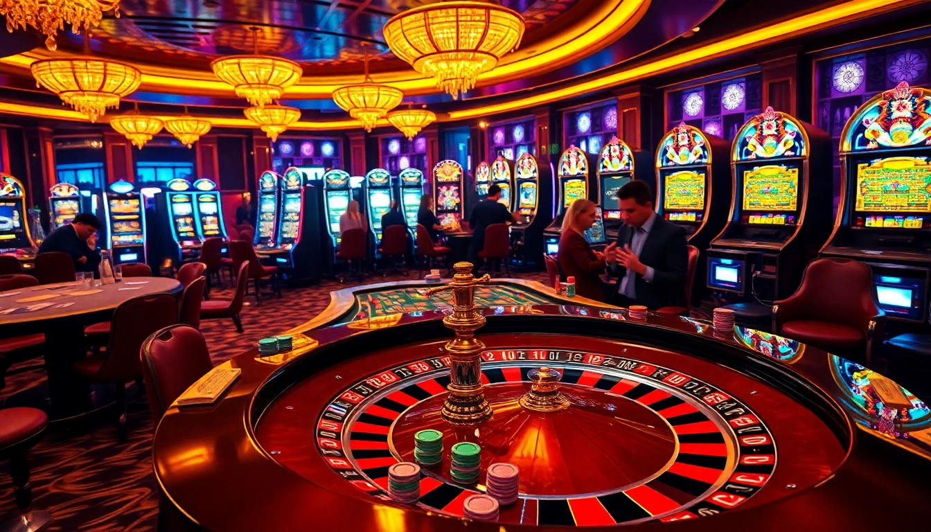 Experience thrilling gaming action with asupanjitu at a luxurious casino surrounded by excited players.