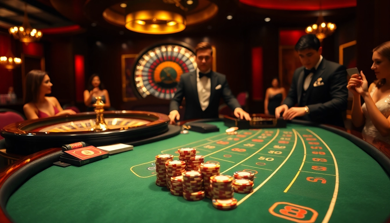 Bong88 players experiencing the thrill of blackjack with a luxurious table and vibrant atmosphere.