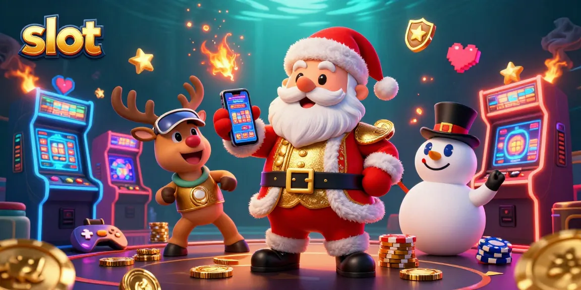 Menangkan slot dengan Santa Claus di kasino menampilkan berbagai simbol permainan dan suasana meriah.