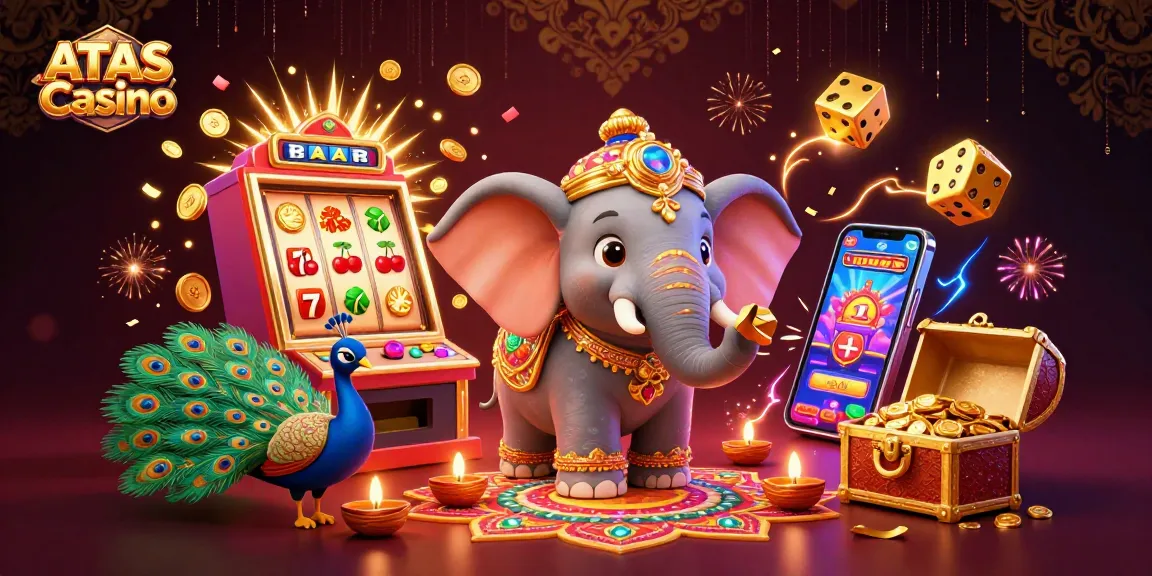 Join the vibrant action at ATAS Casino with dynamic casino elements and colorful characters.