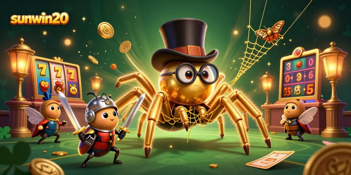 Experience the excitement of sunwin20 with a vibrant casino scene featuring a golden tarantula and dynamic slot elements.