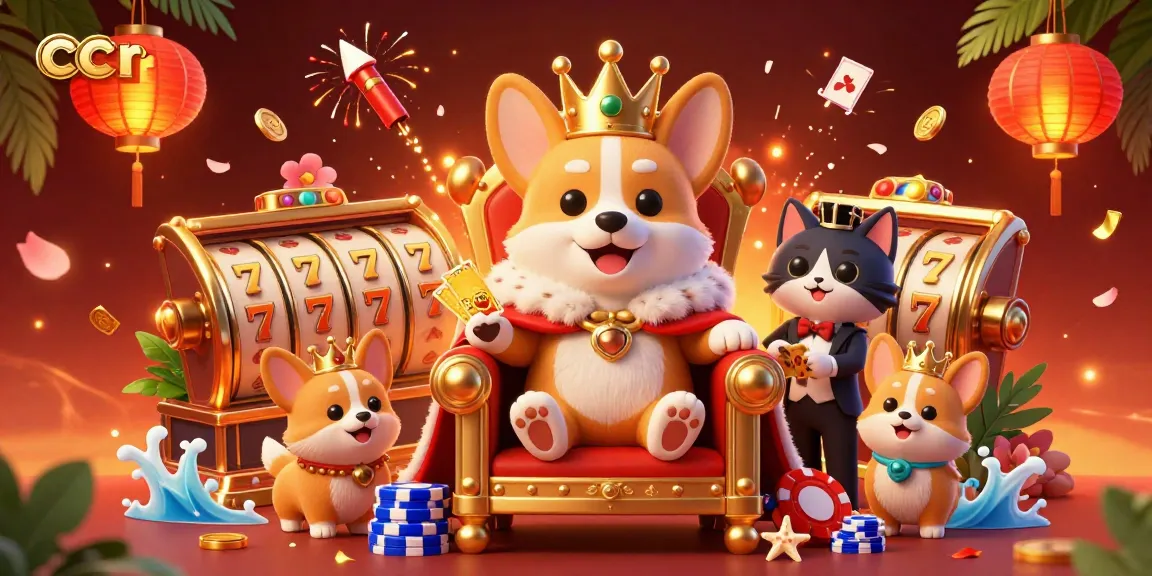 Engage with ccrm's vibrant slot game adventure featuring a royal corgi and casino elements.