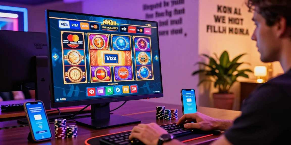 Engaged player exploring credit card casinos on a sleek setup, showcasing vibrant gaming graphics and payment options.
